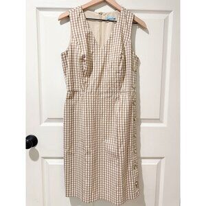 J. McLaughlin Paulson Dress White Tan Gingham Sleeveless Sheath Midi Buttons 8